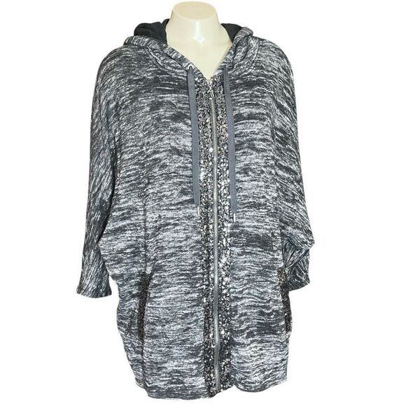 Juicy Couture Y2K Vintage Gray Sequins J Pull Tab Oversized Sweatshirt L - Picture 7 of 13